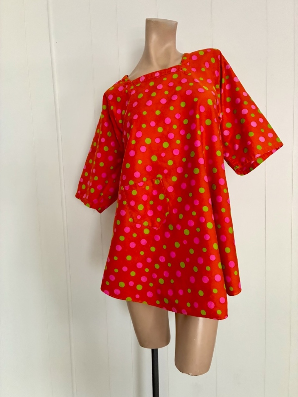 VTG 1960s Mod Polka Dot Smock Apron Sz S M L